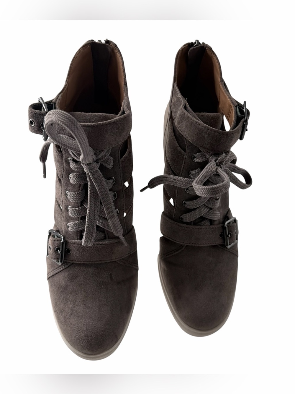 Paolo Grey Suede Wedge Cutout Sneakers Edgy Streetwear Urban Sporty Chic Sz 8.5